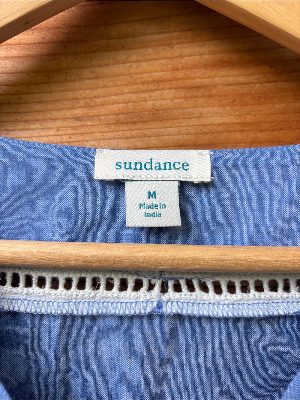 Sundance Embroidered Blue Cotton Bell Sleeve Boho Tunic Top Medium - Picture 3 of 8